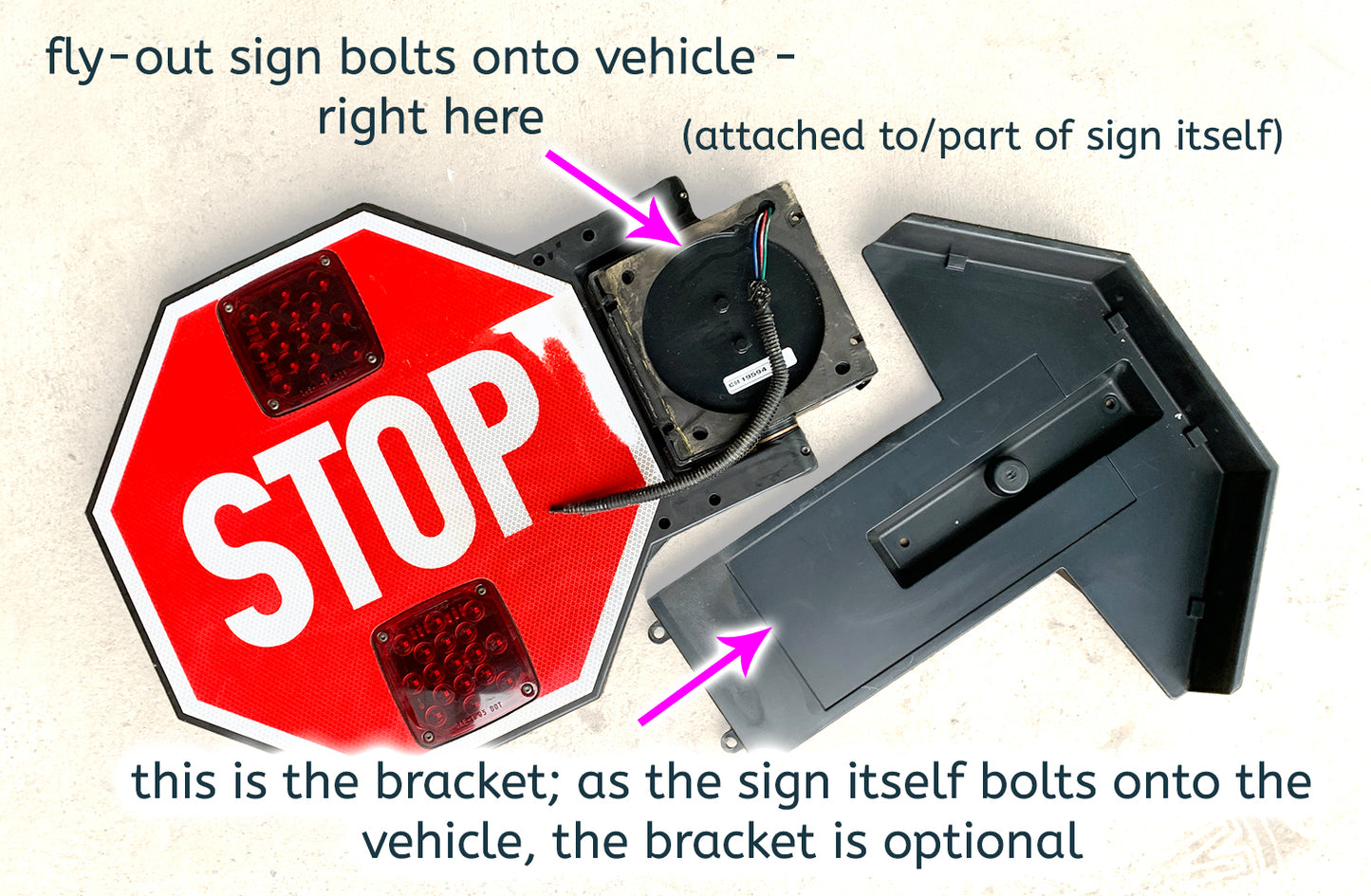 Wired, Lit 12V Stop Sign with Fold-Out Arm | Composite Bracket
