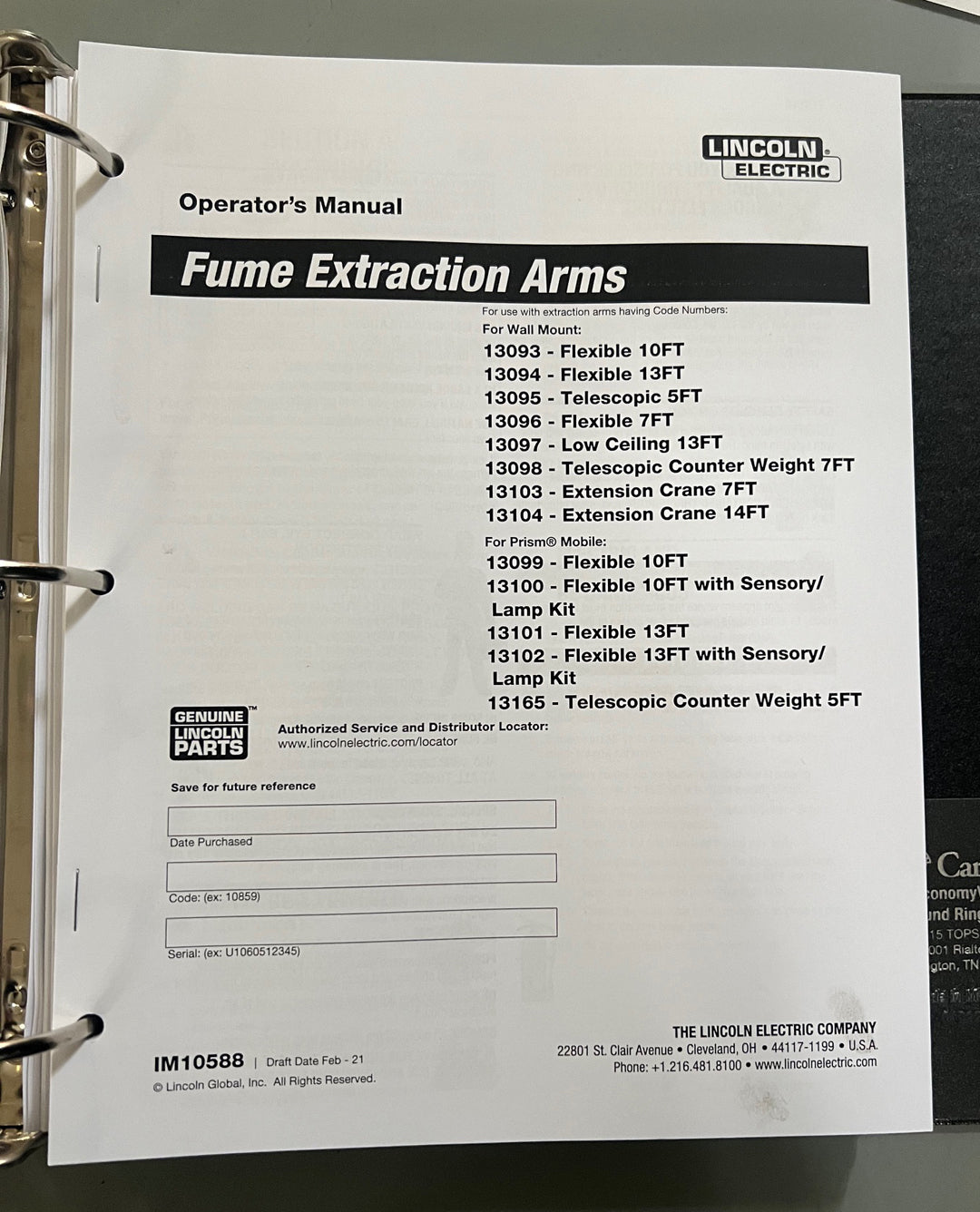 New / 2022 Stock - Never Installed! - Lincoln Prism 8 Electric Weld Fume Control System {CDA}