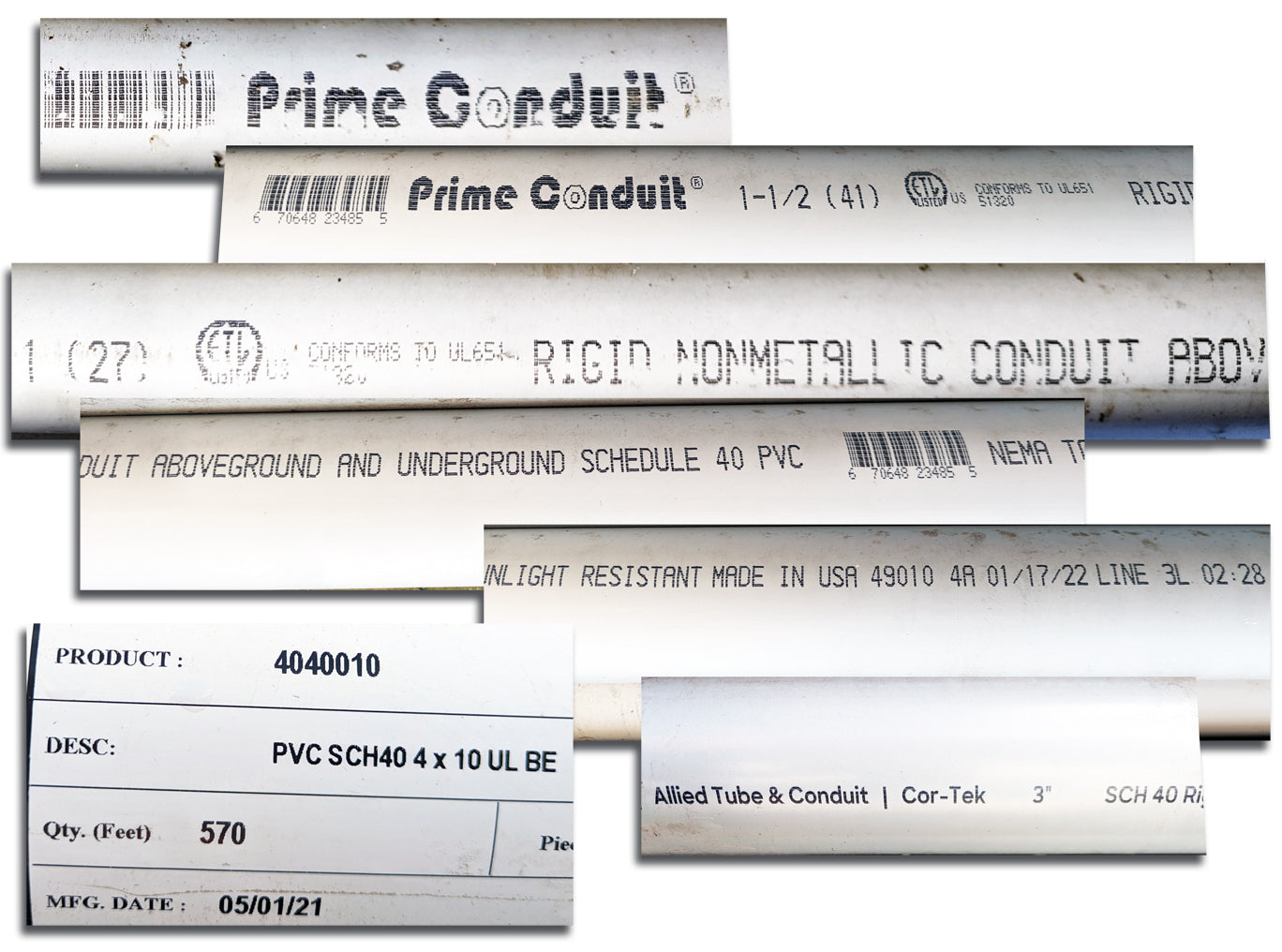 New/Unused Rigid PVC Conduit in Multiple Sizes