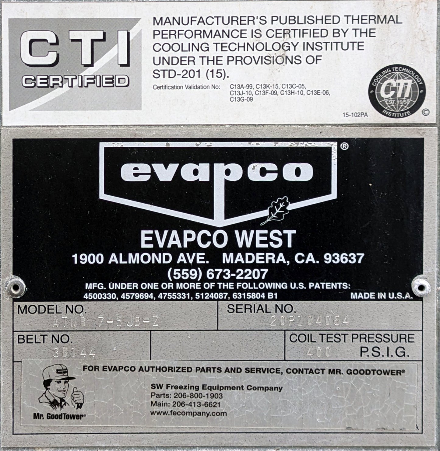 EVAPCO ATWB 7-5J9-Z Closed Circuit Cooler