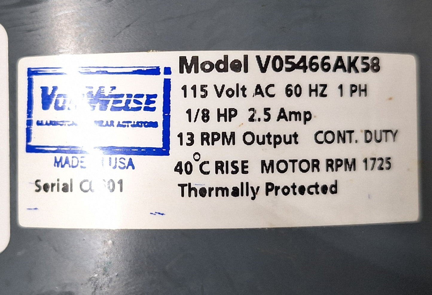 Von Weise V05466AK58 Follett Ice Machine Auger Motor