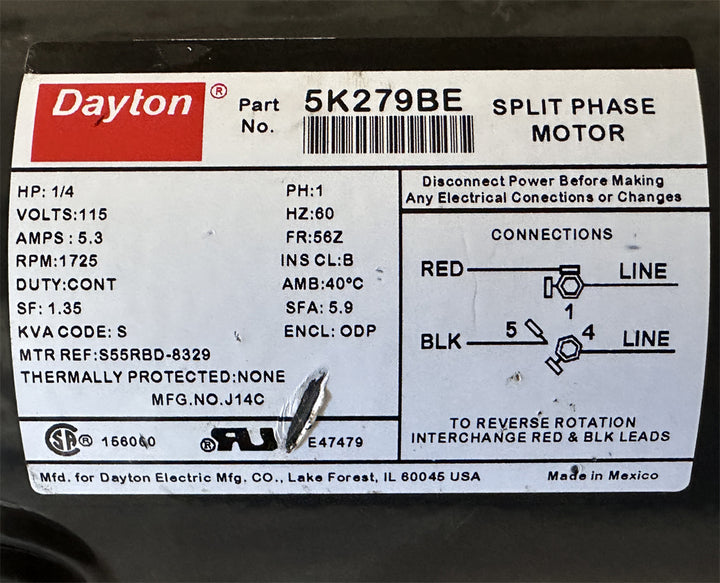 2018 Dayton 5K279BE Split Phase Motor