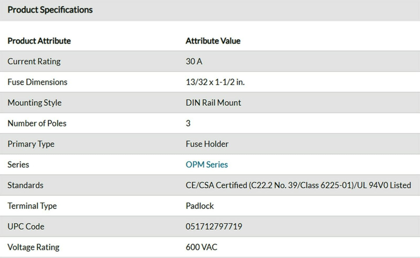 Bussmann OPM-1038RSW Manual Motor Controller / Fuse Holder / Load Break / Switch