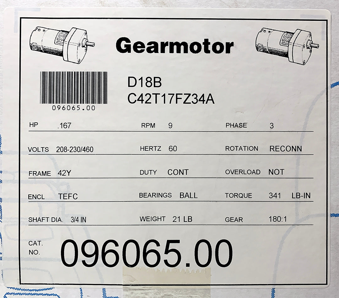 NEW / Open Box ~ Leeson C42T17FZ34A / 096065.00 Gearmotor