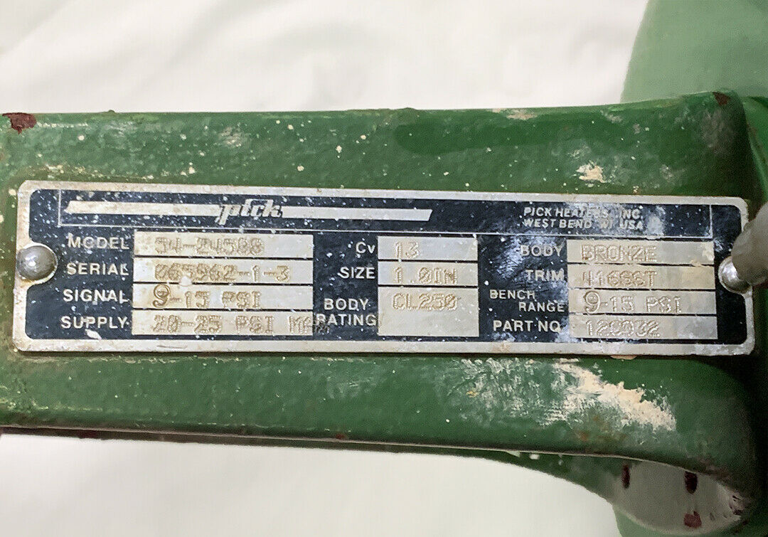 Pick Heaters, Inc. 1" Sliding Stem Pick Control Valve