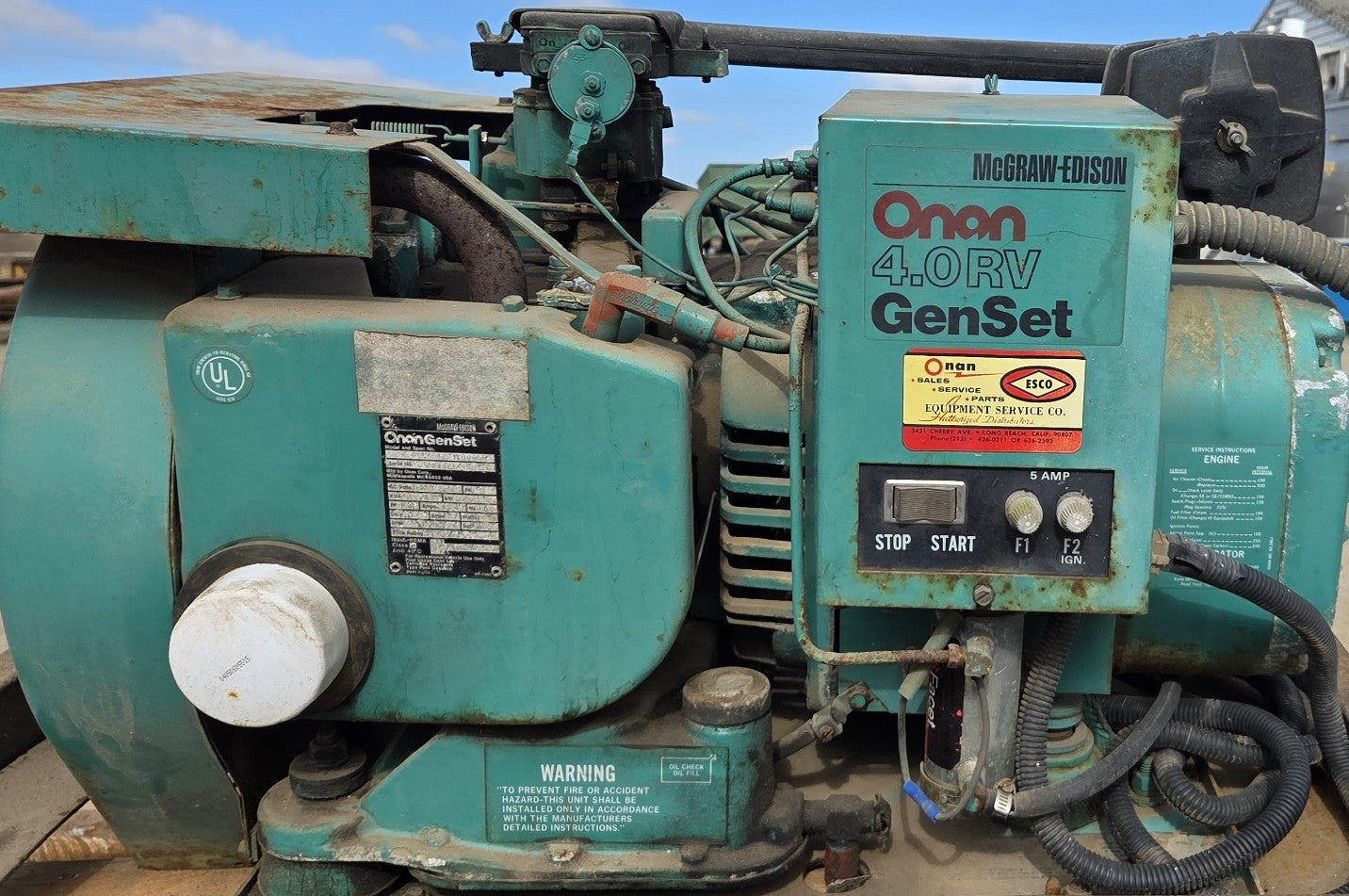 Onan 4.0 RV GenSet 33.3 Gas Generator Amp 120V