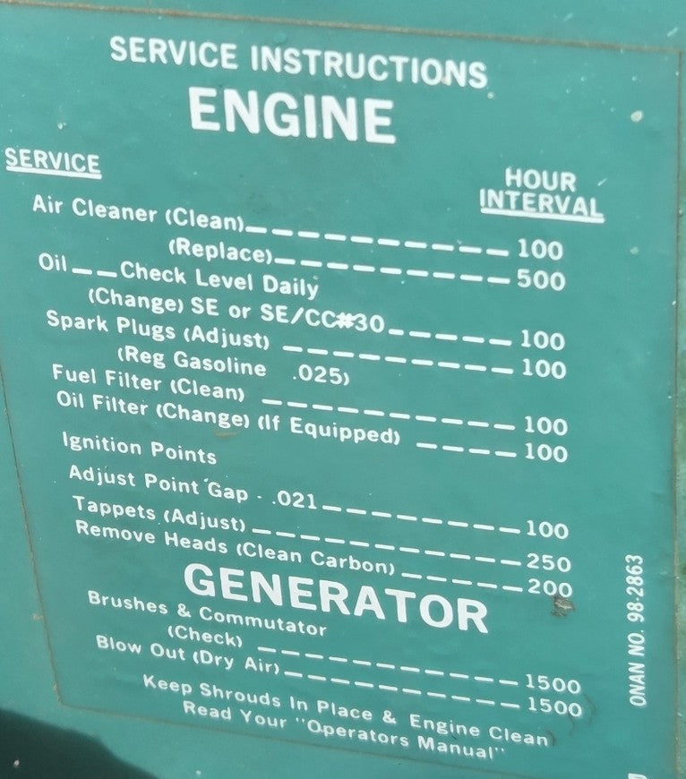 Onan 4.0 RV GenSet 33.3 Gas Generator Amp 120V