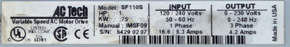 C Tech Model SF110S 1 HP 0.75 kW Variable Speed AC Motor Drive