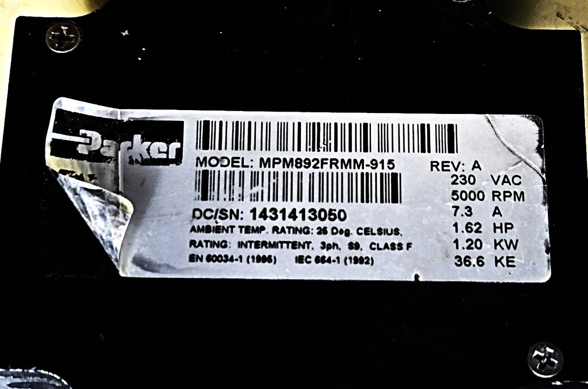 Parker MPM892FRMM-915 AC Servo Motor 230V 1.62HP 5000RPM 3ph