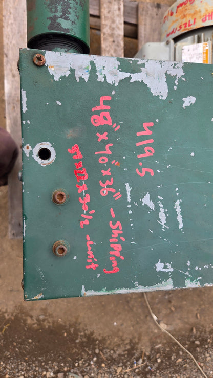 Top of the oil cooler casing with handwritten red marker dimensions indicating "39 H x 36 W x 30 1/2 unit" and a weight of "419.5".