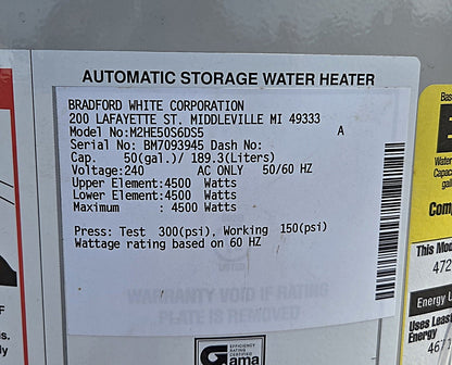 Bradford White M2HE50S6DS5 50-Gal Energy Saver Electric Water Heater
