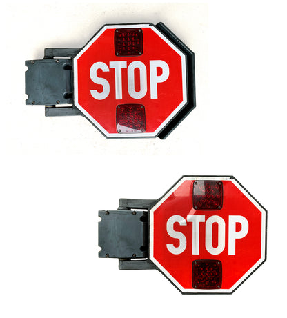 Wired, Lit 12V Stop Sign with Fold-Out Arm | Composite Bracket