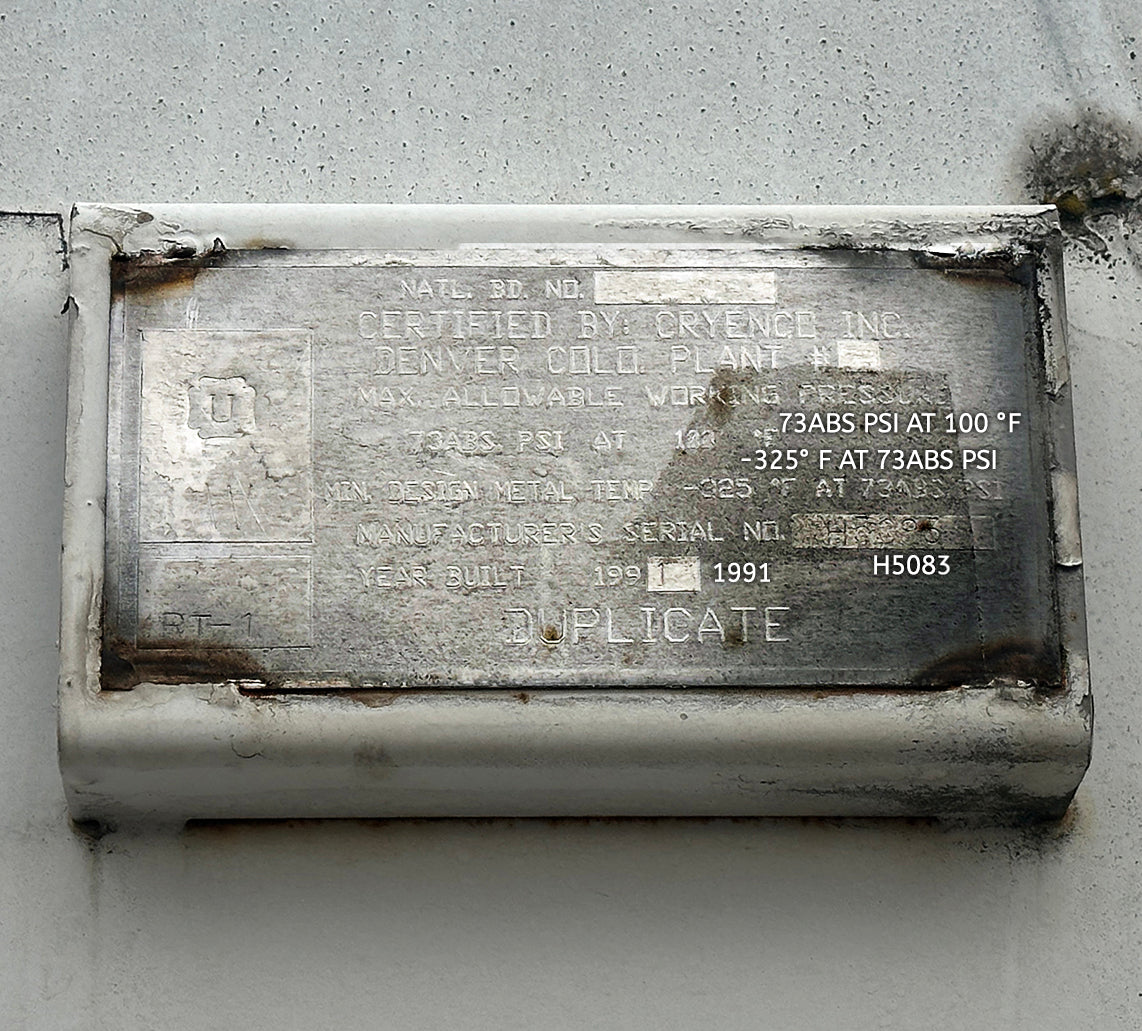 1992 Cryenco 5000-Gallon LOX Cryogenic Storage Tank