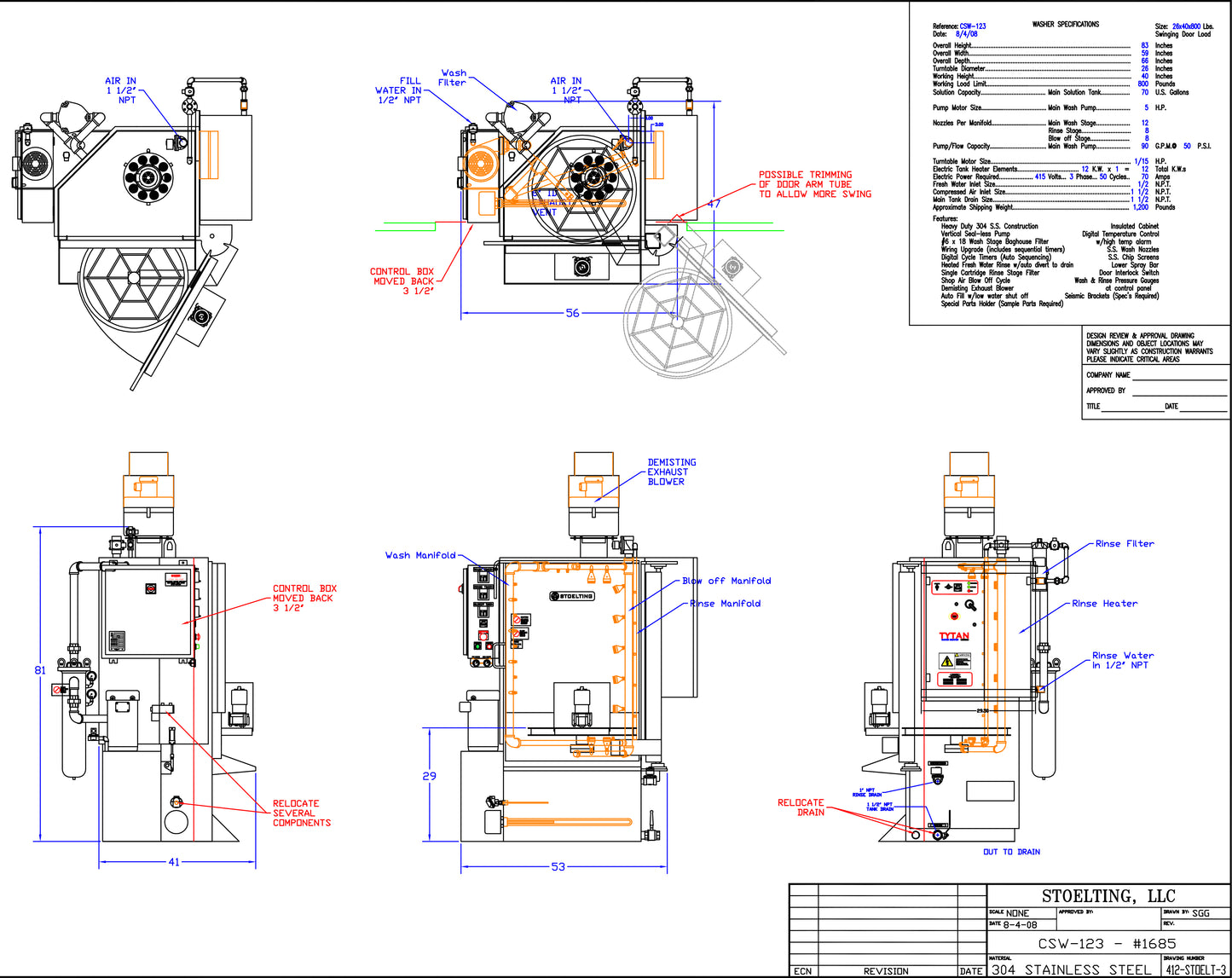 2008 Stoelting CSW-123 Power Spray Parts Washer