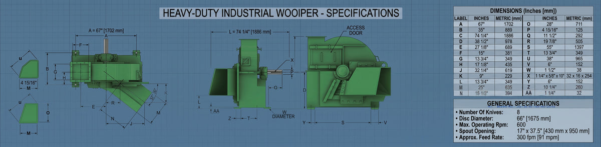 Precision Chipper Corp 66-11 Industrial Disc Wood Chipper 600 RPM