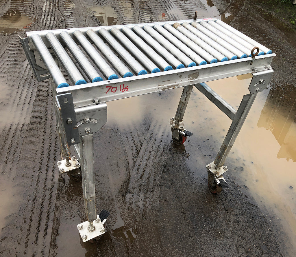 Portable Stainless Steel Roller Conveyor w/ Adjustable Stand Legs