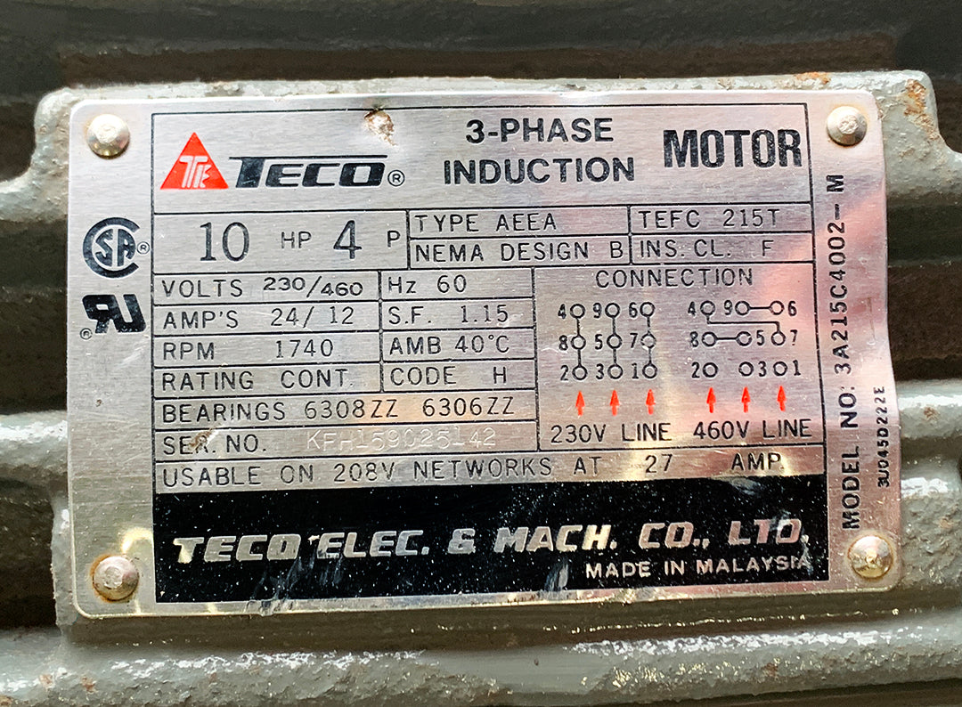 Teco 3A215C4002-M 10HP 3-Phase Induction Motor