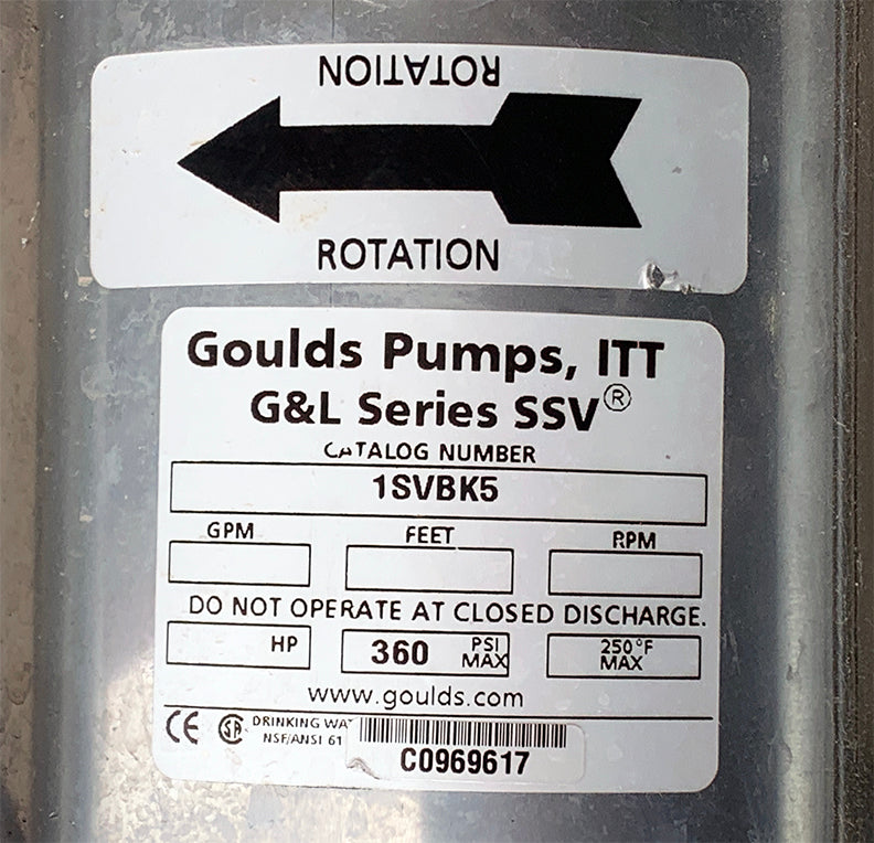 Goulds Pump: ITT G&L Series SSV 1SVBK5 Pump w/ Baldor 1.5HP Motor