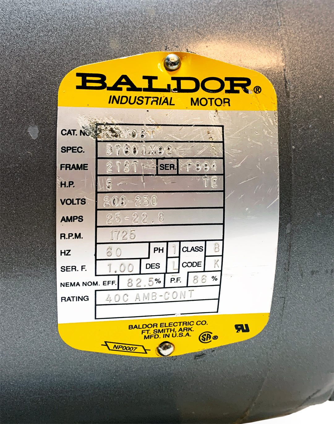 Baldor L3708T 5 HP Motor