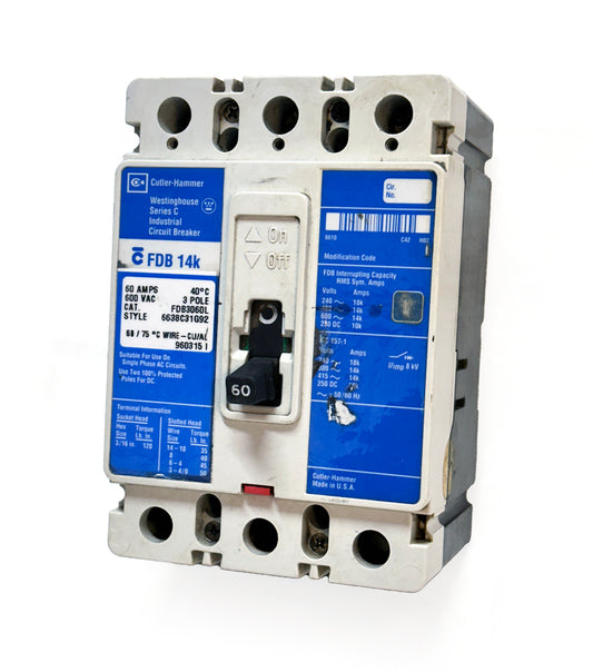 Cutler-Hammer Westinghouse Series C FDB3060L Industrial Circuit Breaker