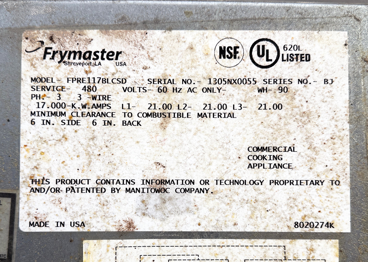 Frymaster FPRE117 Commercial Deep Fryer