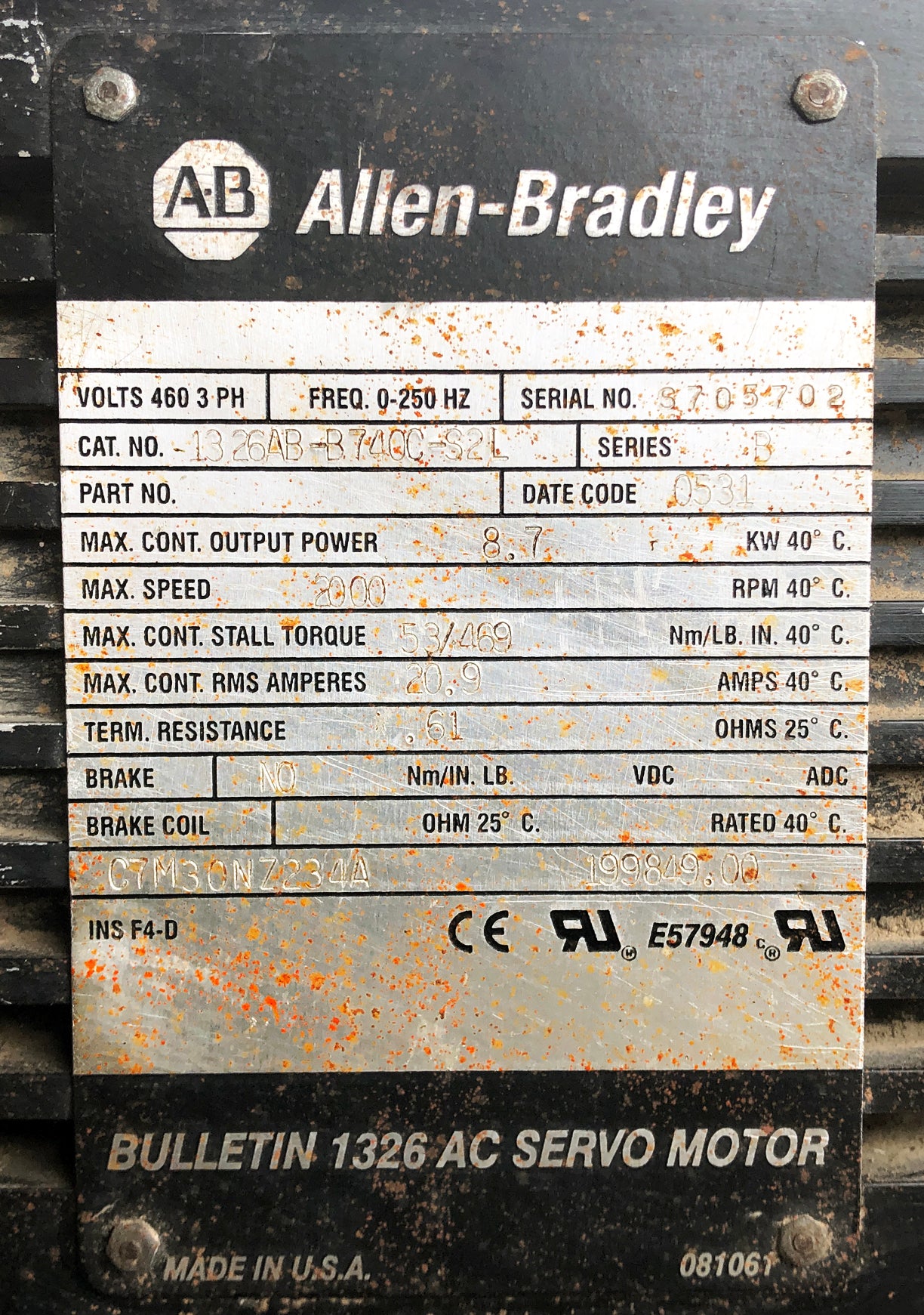 Allen-Bradley 1326AB-B740C-S2L Servo Motor