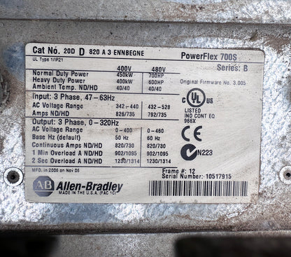 Allen-Bradley PowerFlex 700S VFD in Rittal TS8 Cabinet (Untested / for Parts)