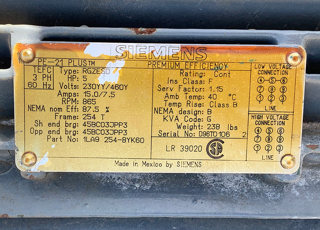 Siemens PE-21 Plus 5HP Motor