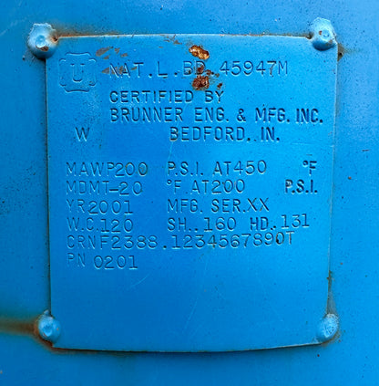 ~120-Gallon Brunner Vertical Compressed Air Receiver Tank