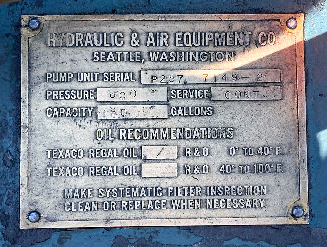 Hydraulic & Air Equipment Co / DR Rivett / Etc. Hydraulic Unit