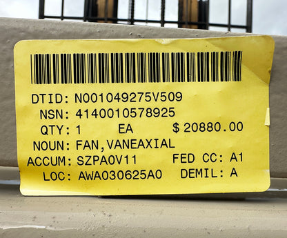 New ~ Military Surplus ~ High-Pressure Industrial Vaneaxial Fan (7,000 CFM)