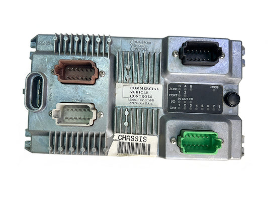 Top view of Commercial Vehicle Controls CV-CCM-D Chassis Control Module by Circle Automation with J1939 diagnostic panel.