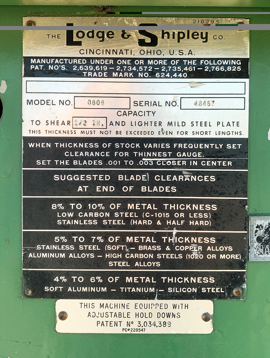 Lodge & Shipley Model #0808 Power Squaring Shear