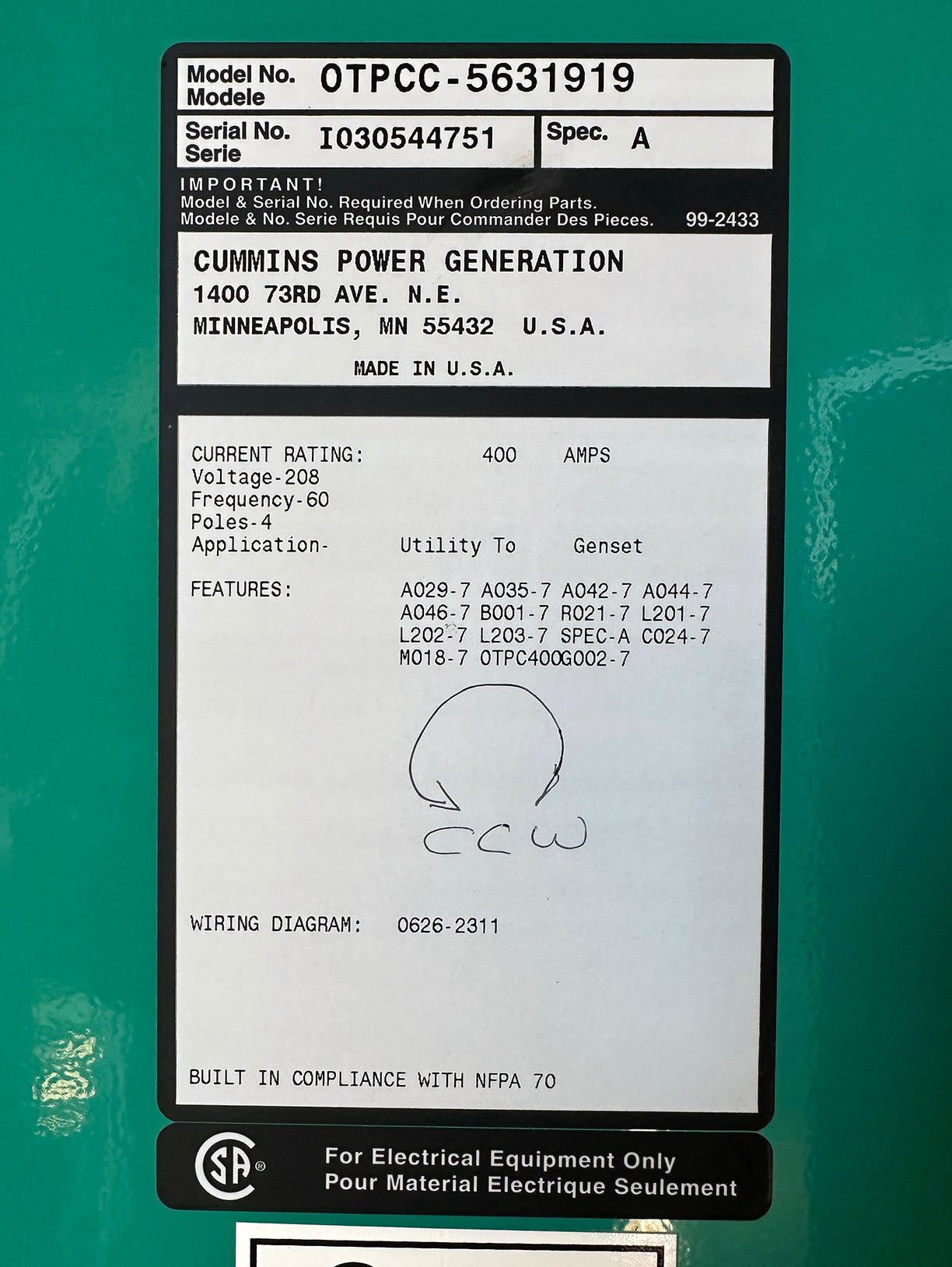 Cummins DGDB-5631921 Enclosed Generator w/ PowerCommand Controller System