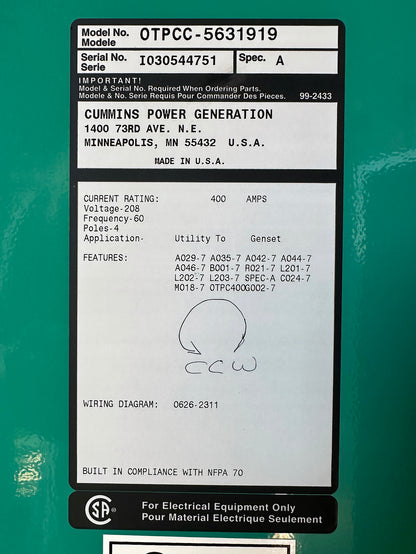 Cummins DGDB-5631921 Enclosed Generator w/ PowerCommand Controller System