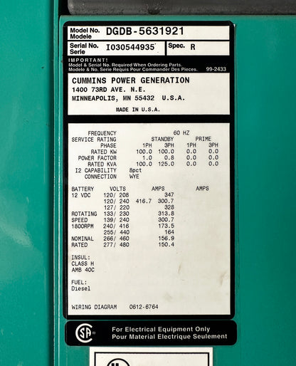 Cummins DGDB-5631921 Enclosed Generator w/ PowerCommand Controller System