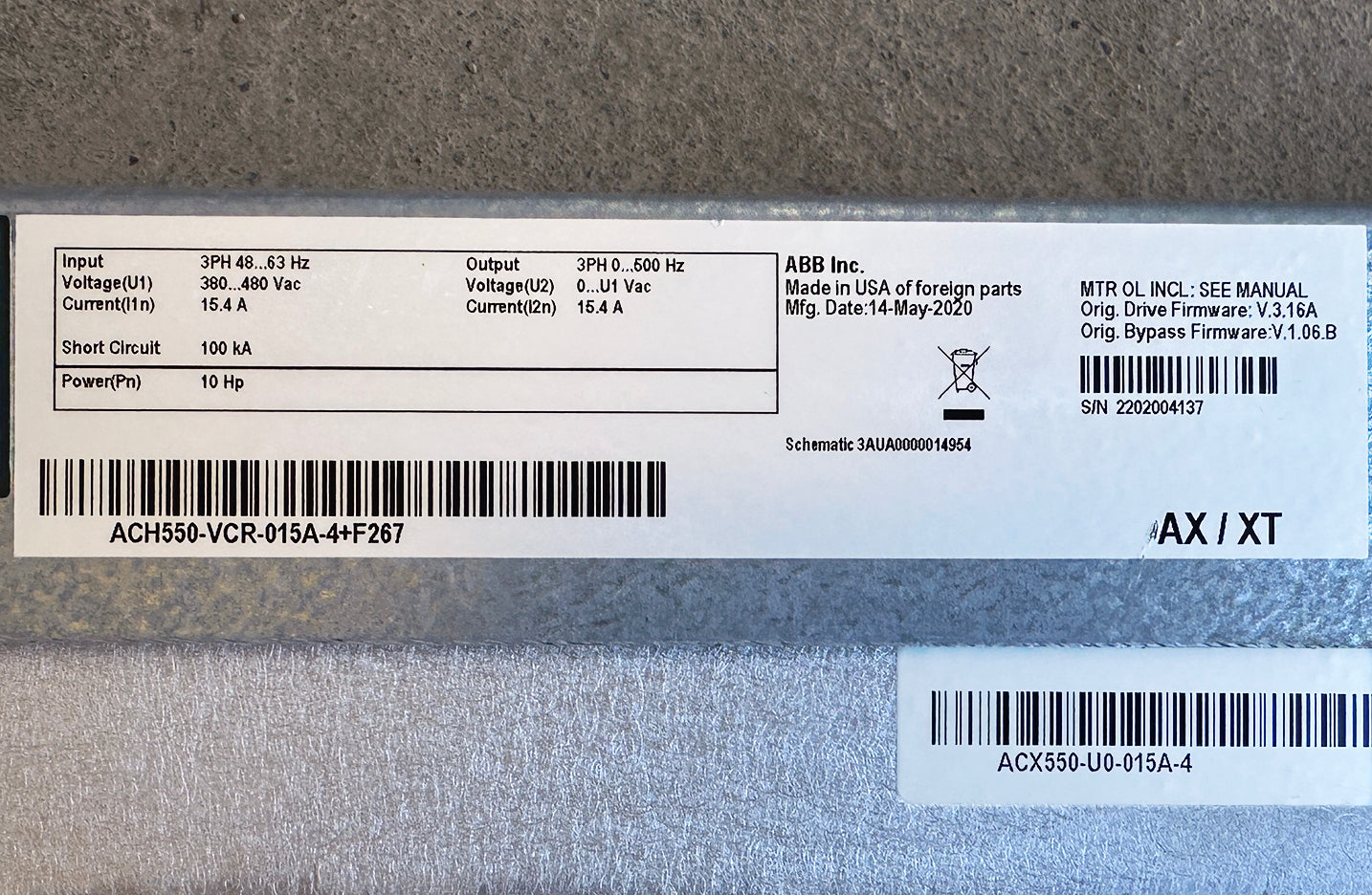 ABB ACH550 10HP 480V 3-Phase VFD (With or Without Bypass)