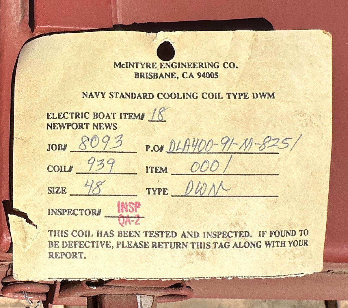 5.	McIntyre Engineering DWM-48 Navy Standard Industrial Heat Exchanger