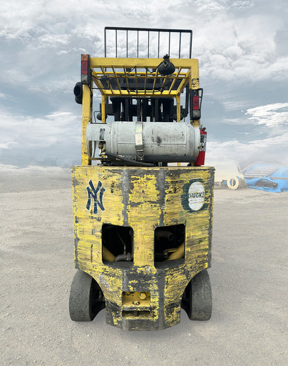 Hyster S80XM-BCS 8000 lb LP gas cushion tire forklift rear counterweight LP propane tank bracket mounting.