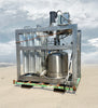 Front Right View]: Andonian Cryogenics HP-40 cryogenic pump and vaporizer skid right side showing aluminum finned heat exchanger and stainless tank.