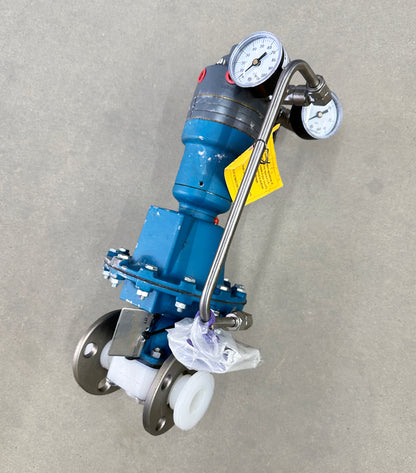ITT Dia-Flo diaphragm valve 1-2447-TM-34-B316-3214-P1-HW3-PR4-SR1 150 CWP pneumatic flanged actuator alternate exterior profile.