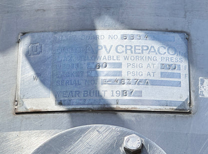 APV Crepaco 60 PSI Stainless Mixing Tank with Bottom Sweep