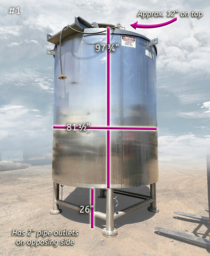 LEE Industries 1500-Gallon Vertical Jacketed Stainless Steel Mixing Tanks