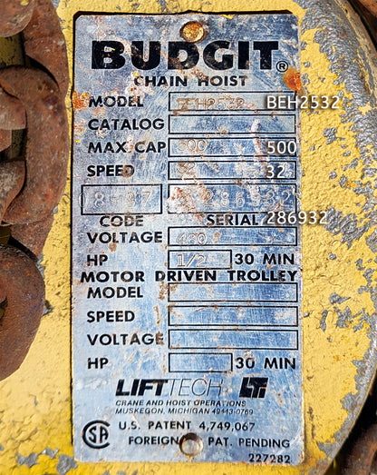 2 Budgit 500 Lb Hoists