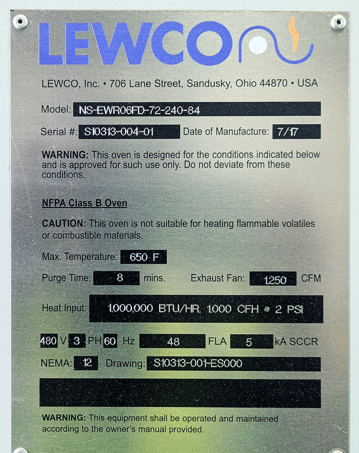 LEWCO NS-EWR06FD NFPA Class B 300°F Walk-In Industrial Oven