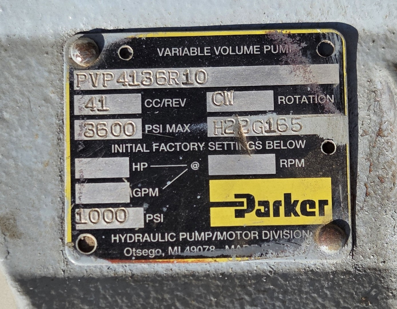 Parker PVP4136R10 Variable Volume Hydraulic Piston Pump 3600 PSI 41cc