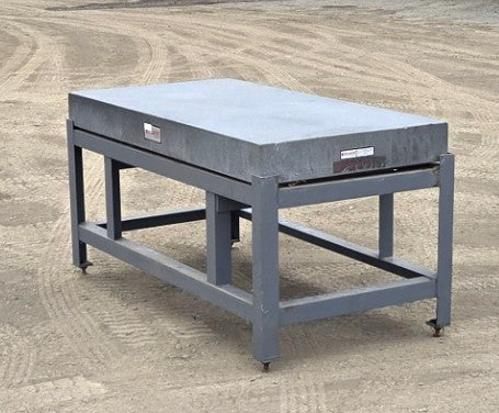 Straight-on side view of the Mojave granite surface plate and stand.