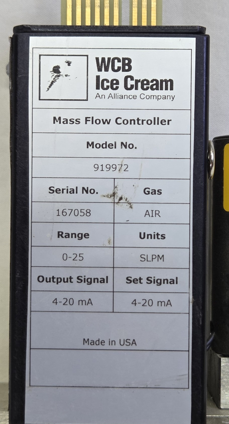 WCB Ice Cream 919972 Continuous Freezer Overrun Air Flow Controller