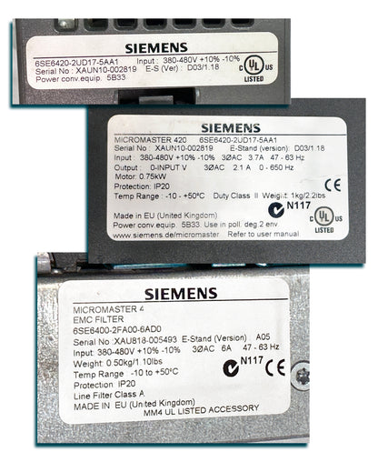Siemens Micromaster 420 Inverter Drive w/ EMC Filter