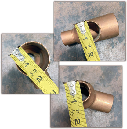 Lot of Two (2x) 1 5/8" x 7/8" x 1 1/8" Copper Reducing Tees